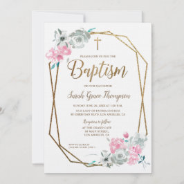 Invitación Boho acuarela flores bebe bautismo rosa