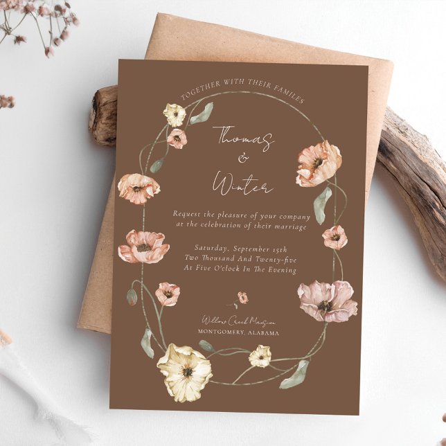Invitación Boho Acuarela Islandesa Flores de Amapola Islandes (Boho Icelandic Watercolor Iceland Poppy Flowers Invitation)