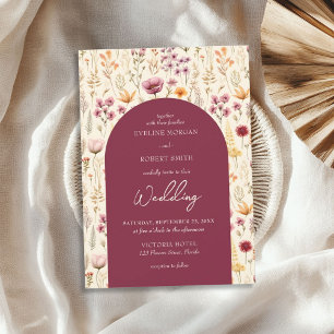 Invitación Boho acuarela malva marfil flores silvestres