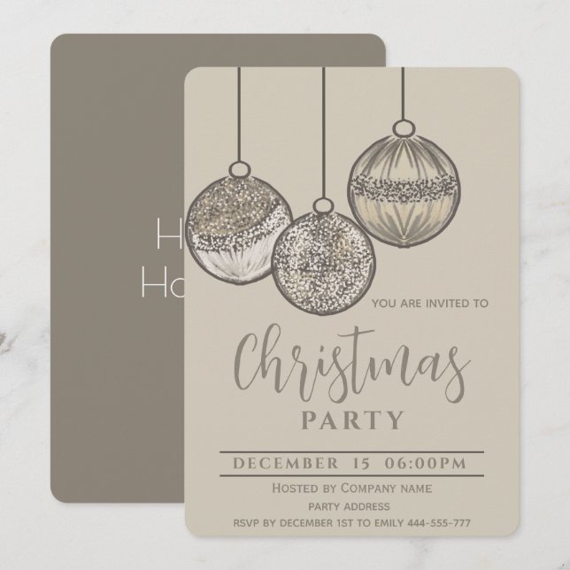 Invitación Boho acuarela Navidades bolas corporativas Holiday (Anverso / Reverso)