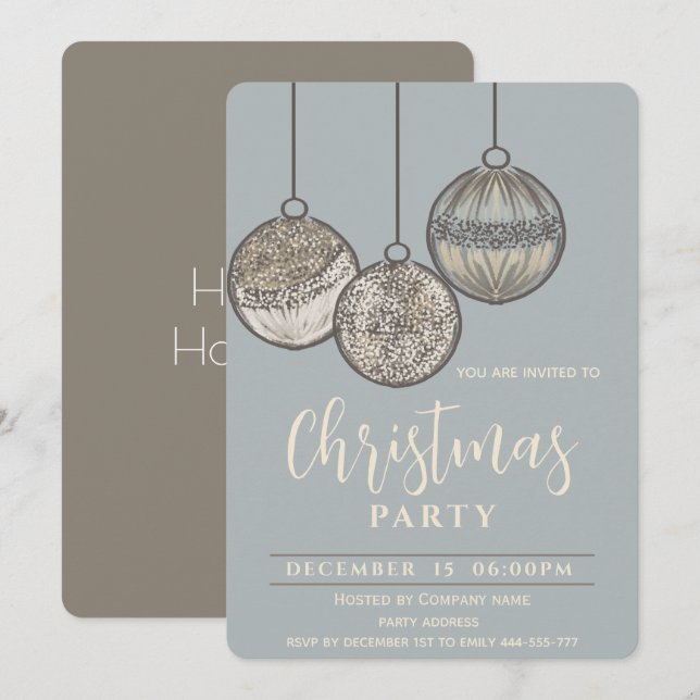 Invitación Boho acuarela Navidades bolas corporativas Holiday (Anverso / Reverso)