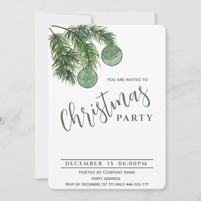 Invitación Boho acuarela Navidades bolas corporativas Holiday (Anverso)