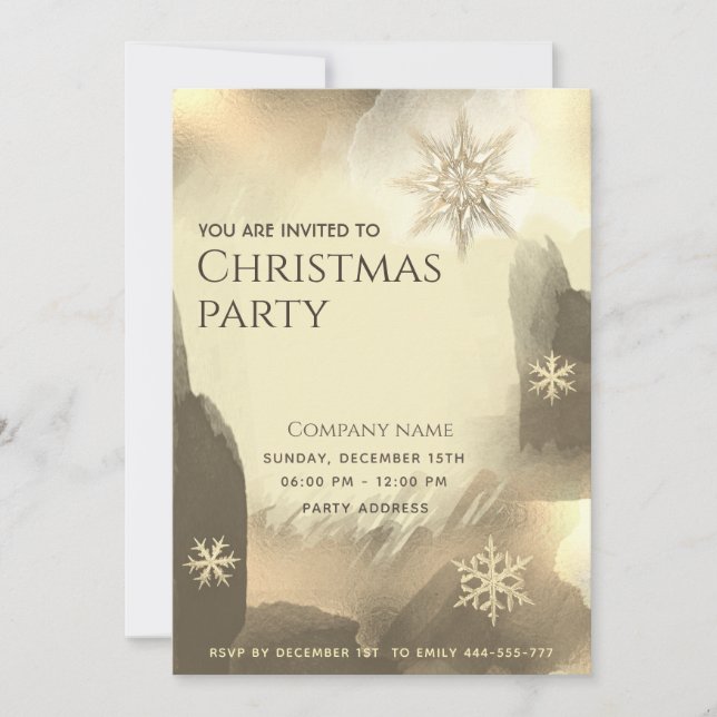 Invitación Boho acuarela Navidades de copos de nieve dorados  (Anverso)