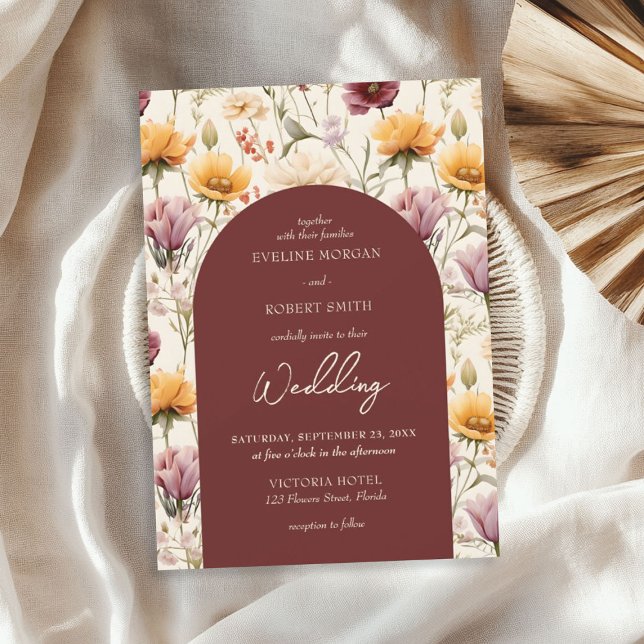 Invitación Boho acuarela otoño flores silvestres amarillas (Boho watercolor fall yellow wild flowers invitation)