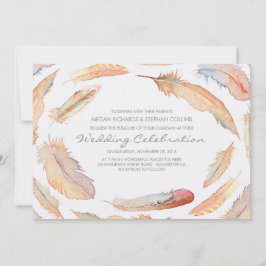 Invitación boho acuarela plumas tribales y bodas salvajes