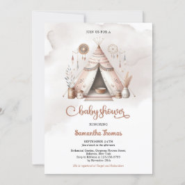 Invitación Boho acuarela tienda género neutro oxicina de marf