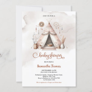Invitación Boho acuarela tienda género neutro oxicina de marf