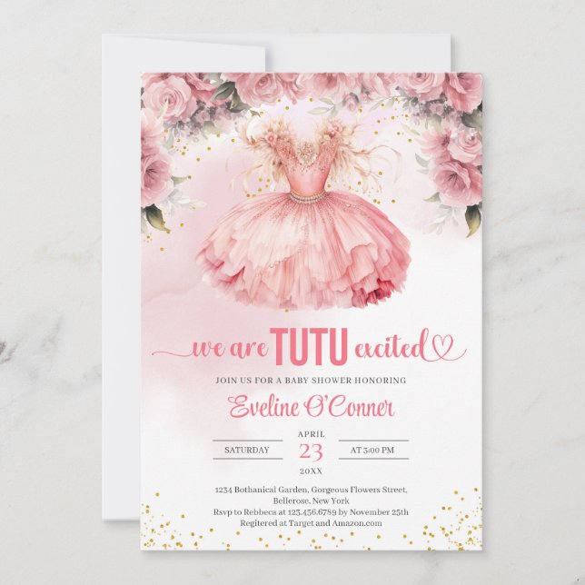 Invitación Boho acuarela tutu dress chica Baby Shower Invitar (Anverso)