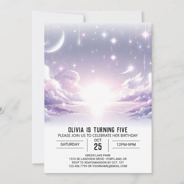 Invitación Boho Adorable Cumpleaños Digital Celestial (Anverso)