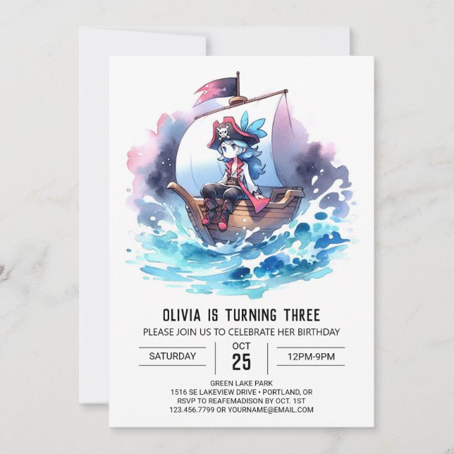 Invitación Boho Adorable Pirate Cumpleaños (Anverso)