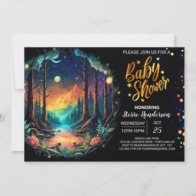 Invitación Boho Adventure espera la Baby Shower de Woodland (Anverso)