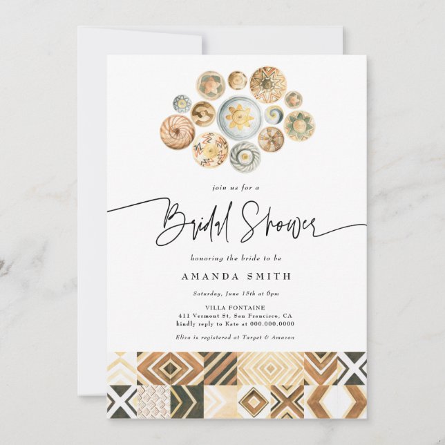 Invitación Boho African Tiles Basket Safari Shower (Anverso)