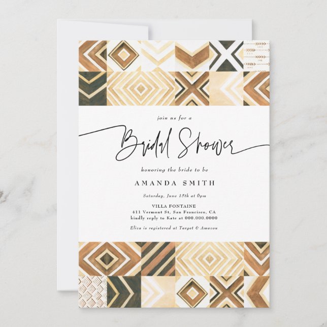 Invitación Boho African Tiles Safari Earth Tone Briower (Anverso)