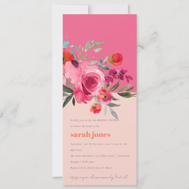 Invitación Boho Agua rosa caliente Floral Ducha de novia (Anverso)