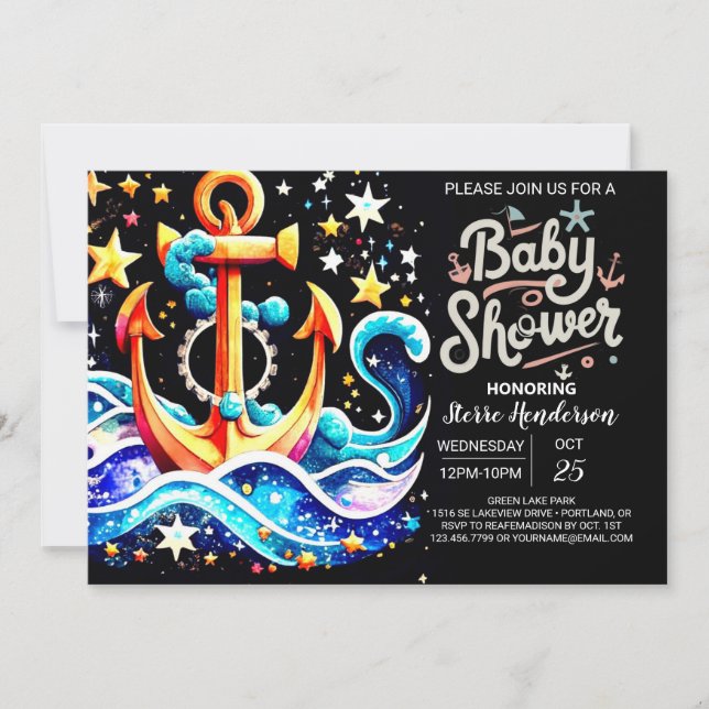 Invitación Boho Ahoy Anchor Baby Shower (Anverso)