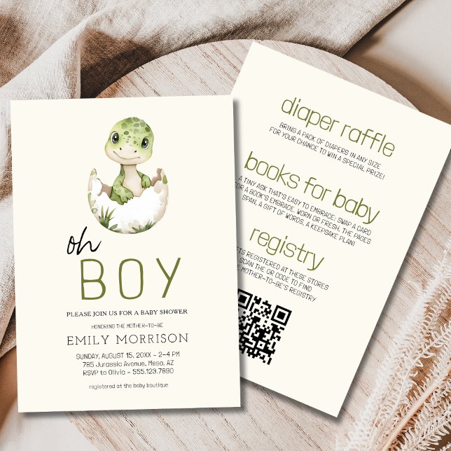 Invitación Boho All in One Oh Boy Dinosaur Baby Shower (Subido por el creador)