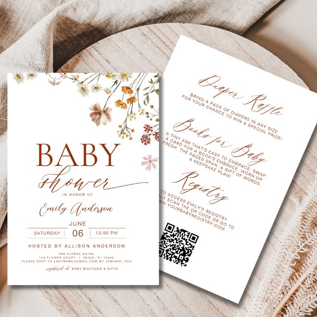Invitación Boho All in One Wildflower QR Code Baby Shower (Subido por el creador)