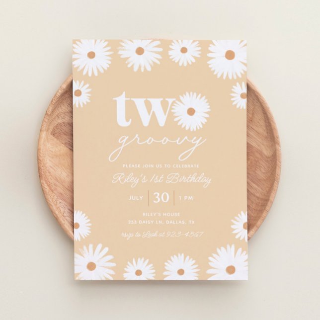 Invitación Boho amarillo Daisy Two Groovy Fiesta de cumpleaño (Subido por el creador)