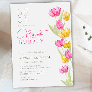 Invitación Boho Amarillo Rojo Tulipanes Dorado Brunch Bubbly
