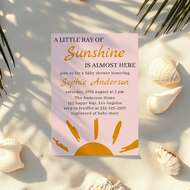 Invitación Boho Amarillo Un Pequeño Rayo de Sol Fiesta para e (Subido por el creador)