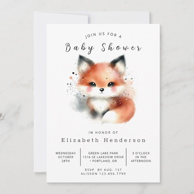 Invitación Boho Animal Friends Fox Baby Shower (Anverso)