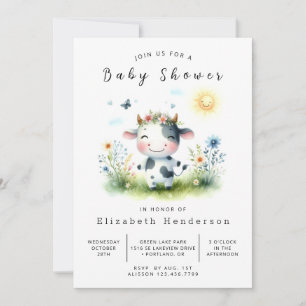 Invitación Boho Animal Fun Cow Baby Shower