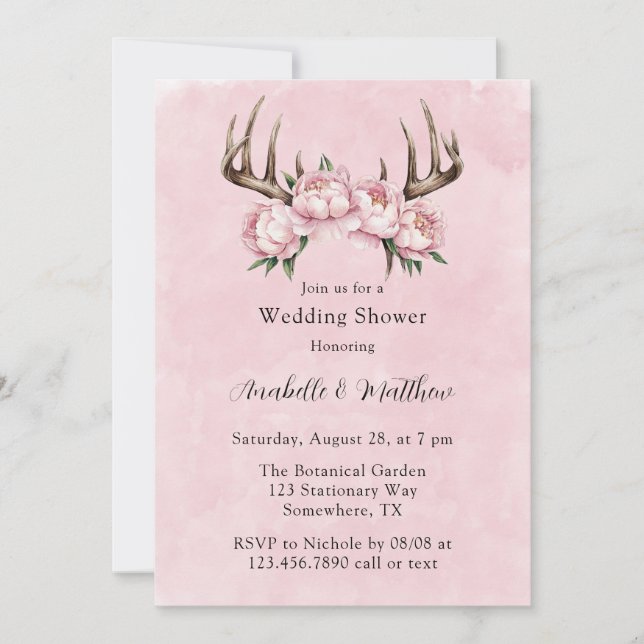 Invitación Boho Antler con ducha de matrimonio para peones ro (Anverso)