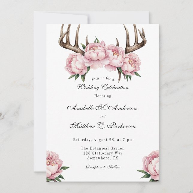 Invitación Boho Antler con la celebración del Boda de los peo (Anverso)