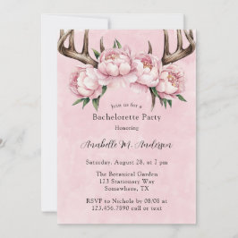 Invitación Boho Antler y la Bachelorette de Peonies Rosados