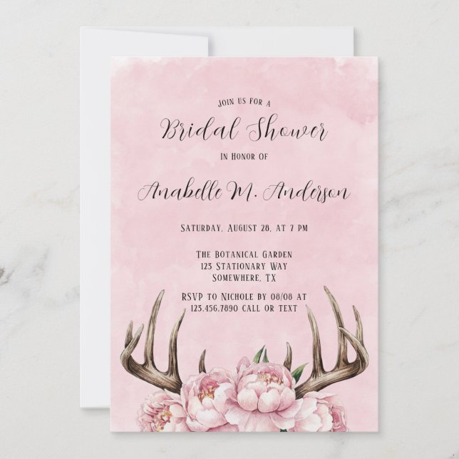 Invitación Boho Antler y la ducha de novias de los peoneses r (Anverso)