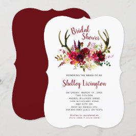 Invitación Boho Antlers Marsala Floral Bridal Shower