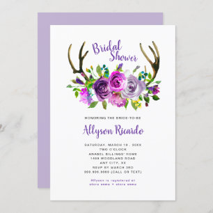 Invitación Boho Antlers Morado mix Floral Bridal Ducha
