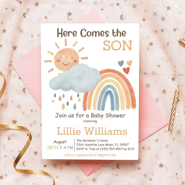 Invitación Boho Aquí Viene El Baby Shower Del Niño Hijo (Subido por el creador)