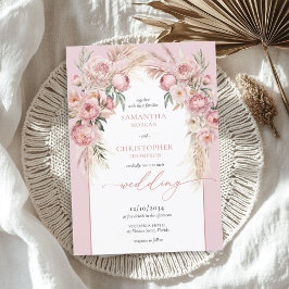 Invitación Boho arch blush peonies pampas pasto eucalipto