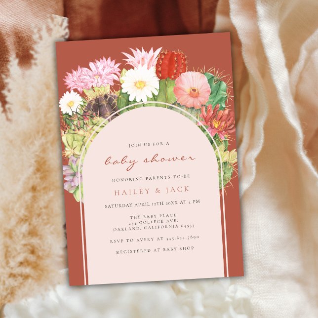 Invitación Boho Arch Cactus Blooming Desert Baby Shower (Boho Arch Cactus Blooming Desert Baby Shower Invitation)