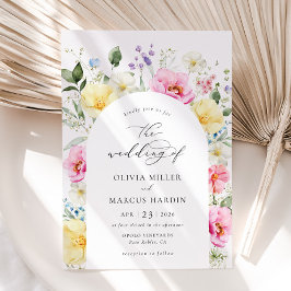 Invitación Boho Arch Colorful Floral Spring Elegant Wedding