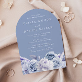 Invitación Boho Arch Dusty Blue Floral Boda