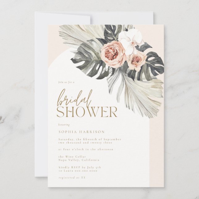 Invitación Boho Arch Dusty Floral Bridal Shower (Anverso)