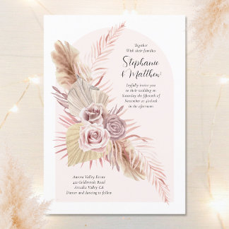 Invitación Boho Arch Dusty Rosa Floral Boda