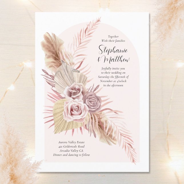 Invitación Boho Arch Dusty Rosa Floral Boda (Subido por el creador)