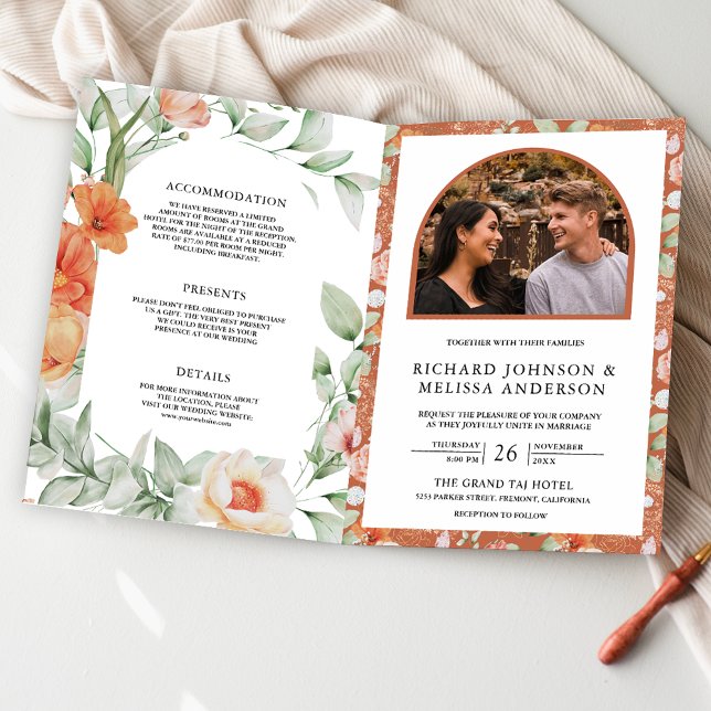 Invitación Boho Arch Earthy Floral All in One QR Code Wedding (Subido por el creador)