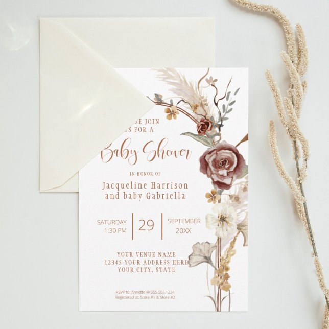 Invitación BOHO Arch Fall Floral Moderno Copper Baby Shower (Subido por el creador)