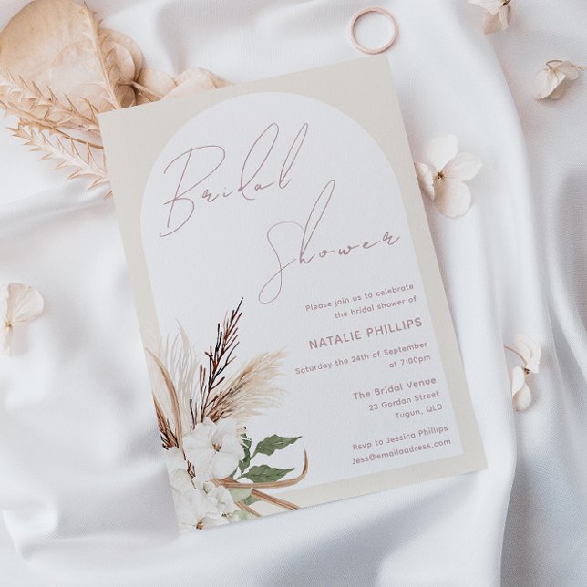 Invitación Boho Arch Floral Beiam Cream Bridal Shower (Subido por el creador)