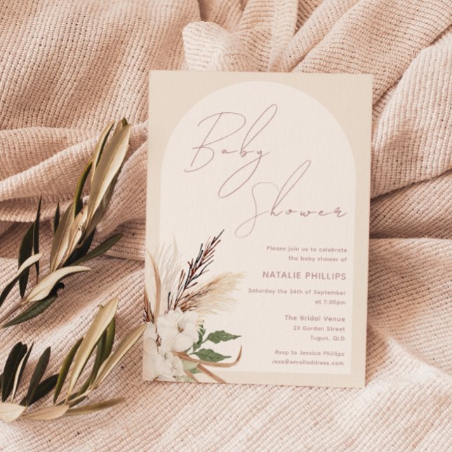 Invitación Boho Arch Floral Beige Cream Baby Shower (Subido por el creador)
