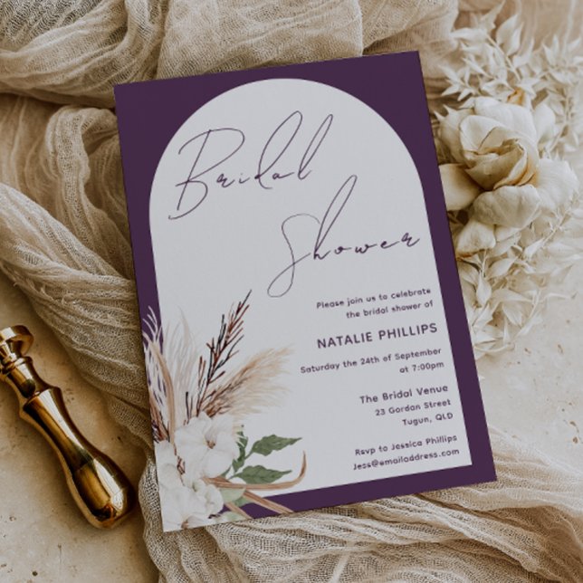 Invitación Boho Arch Floral Purple Plum Bridal Shower (Subido por el creador)