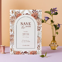 Invitación Boho Arch Floral Terracotta Fall Save The Date