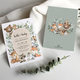 Invitación Boho Arch Greenery Woodland Animals Baby Shower