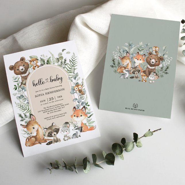 Invitación Boho Arch Greenery Woodland Animals Baby Shower (Subido por el creador)
