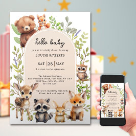 Invitación Boho Arch Greenery Woodland Animals Baby Shower