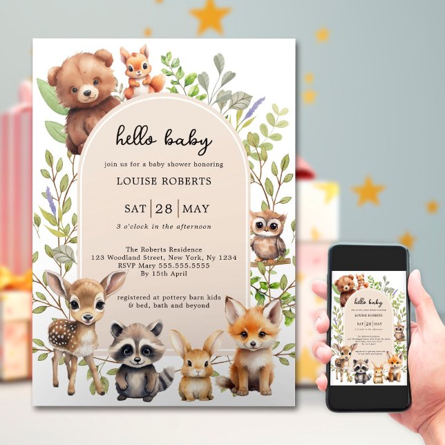 Invitación Boho Arch Greenery Woodland Animals Baby Shower (Subido por el creador)
